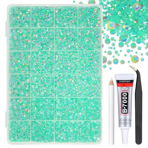 qiipii 2mm-6mm Aquamarine Green AB Resin Rhinestones w B7000 Jewelry Glue for Bedazzling Crafting Flatback Jelly Stones Diamonds Charms for Nails Face Eyes Makeup Tumblers Bottles Crafts Clothes Shoes - color: Aqua/Jade Green, size: Jelly Ab