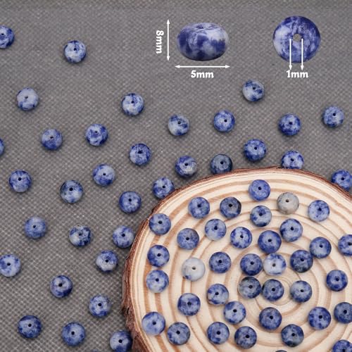 BONNY BOXX 1 Strand Natural 5 * 8mm Blue Dot Rondelle Beads, Natural Abacus Disk Stone Beads Loose Spacer Gemstone for DIY Bracelet Necklace Jewelry Making - color: Blue Dot, size: 5*8MM