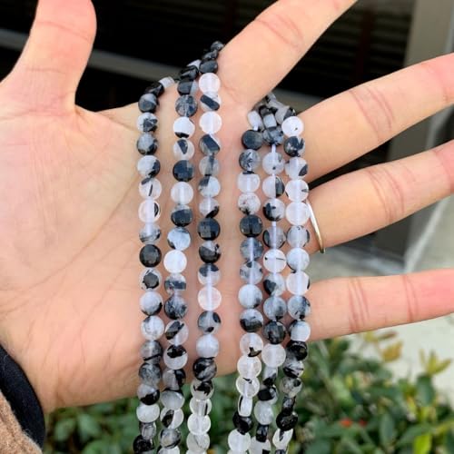 Adabele 15 Inch Natural Black Rutilated Quartz Gemstone 6mm Faceted Flat Round Coin Loose Beads Gem Stone Spacer (59-64pcs) for Jewelry Making GZ13-5 - color: Black Rutilated Quartz, size: 15 Inch/1 Strand