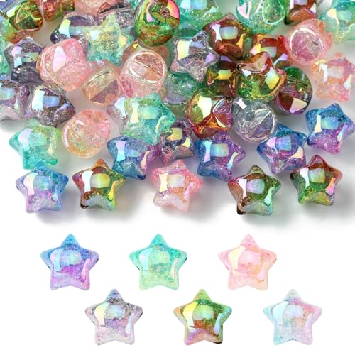 LiQunSweet 50 Pcs Transparent Crackle Acrylic Beads Gradient Color Crackle Star Loose Beads Spacer for DIY Necklace Bracelet Jewelry Craft Making - color: Crackle Star Loose Beads_50 Pcs