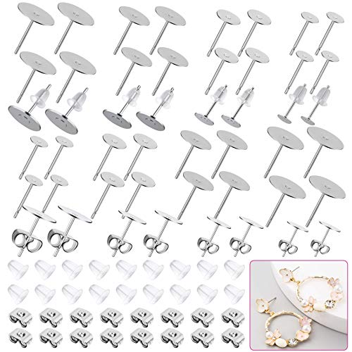 Earring Posts and Backs, Flasoo 700Pcs Stud Earring Making Kit with 300Pcs Stainless Steel Earring Posts and 400Pcs Earring Backs, Earring Supplies Kit for DIY Earrings and Jewelry Making - color: Silver