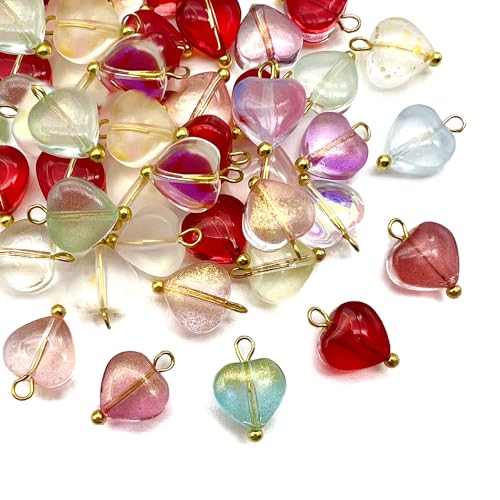 50pcs Glass Pendant Charms - Multicolor Theme Drops for Necklace Craft, Jewelry Making Supplies (Various Styles) - style: Heart 3#