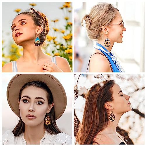 Elecrelive 36pcs Western Style Wood Earring Charms Cowhead Flower Big Teardrop Wood Pendants with Ear Hook & Jump Rings for DIY Jewelry Making - color: Western Style-3