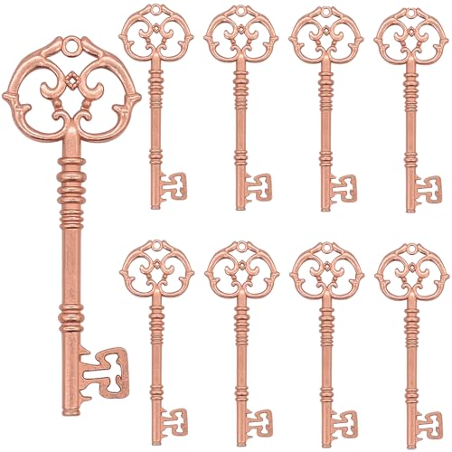 Aokbean 20Pcs Vintage Skeleton Key Charms for Jewelry Making, Extra Large Antique Keys Metal Pendant Crafts DIY Necklace Keychain Bracelet Party Christmas Decorations Wedding Favors - color: Rose Gold