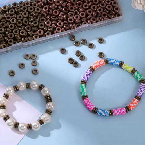 Batiyeer 800 Pcs 6mm Flat Spacer Beads for Jewelry Making, Rondelle Disc Beads Bulk, Gold & Mixed Color Bead Spacers for Bracelets Necklaces DIY Crafts (Old Red Bronze,Copper) - color: Old red bronze,Copper