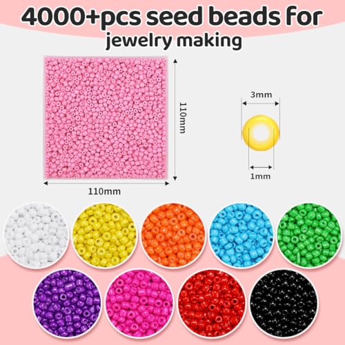 IOOLEEM Pink Seed Beads, 4000+ pcs 3mm Glass Beads for Jewelry Making & Bracelets Making - color: Pink, size: 3mm / 4000pcs