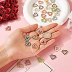 Cheriswelry Rhinestone Enamel Connectors Charm Links Evil Eye Alloy Metal Pendants Antique Silver Flat Round Hamsa Hand Owl Feather Heart Charm Pendant for Bracelet Necklace Jewelry Making - color: 8 Color- Heart