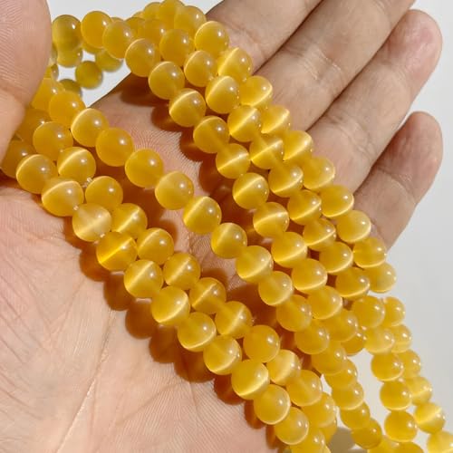 HAAMIIQII 10mm Golden Yellow Cat Eye Glass Round Crystal Stone Loose Gemstone Beads for Jewelry Making Bracelets Necklaces Earrings Crafts (35-40pcs) - color: Golden Yellow, size: 10mm (35pcs)