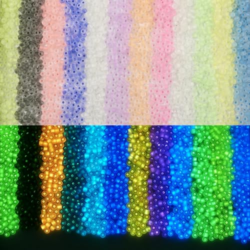 Beadthoven 1800pcs 4mm Luminous Glass Seed Beads, 6/0 Frosted Matte Round Seed Beads Mix Glow in The Dark Beads Pastel Glowing Tiny Mini Solar Beads for DIY Bracelet Necklace Jewelry Making Crafts - color: Frosted-Multicolor, size: 4mm