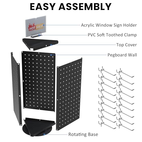 UNITEDEPOWER Rotating Pegboard Display Stand With 18 Hooks, 3-Sided Metal Spinning Countertop Show Rack Organizer for Jewelry, Accessories, or Crafts, Revolving Displays