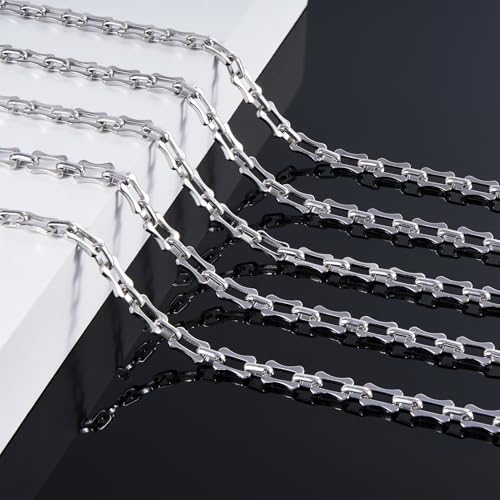 KYUNHOO 6.5FT/2M Stainless Steel Chunky Chains for Jewelry Making 10MM Long Bone Link Chain on Roll Silver Craft Jewelry with Clasps for Men Women DIY Necklace Bracelet - color: Bone Steel