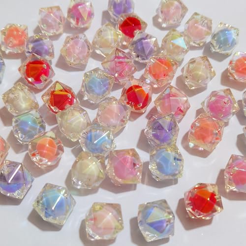 Mixed Lots Shiny AB Color Acrylic Faceted Cube Bead DIY Beading Hairband Bracelets Necklace Craft Embelishment (Mixed Colors-Cube) - color: Mixed Colors-Cube