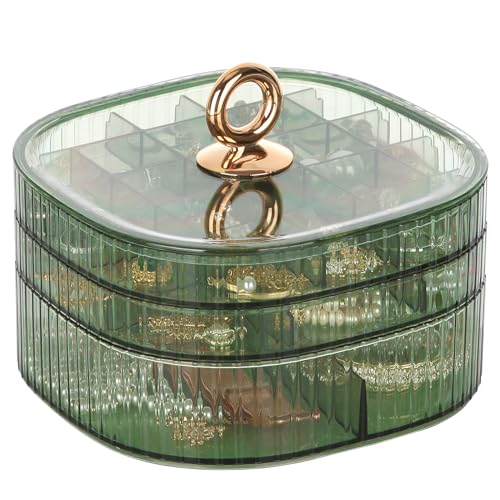 LETURE 3-Layer Acrylic Jewelry Organizer Box for Stud Earrings, Rings, Necklaces, Bracelets, Claw Clip Organizer, Small Bead Storage Containers for Crafts (Green) - color: Green