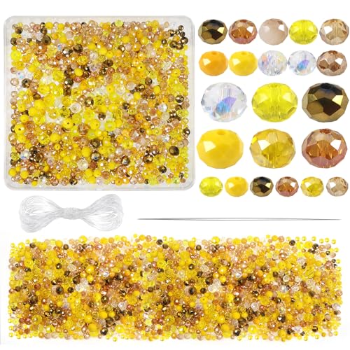 TOAOB 1000pcs Briolette Crystals Glass Beads 4mm 6mm 8mm Rondelle Faceted Spacer Beads Yellow Loose Beads for Bracelets Necklace Earrings Jewelry Making - color: Yellow