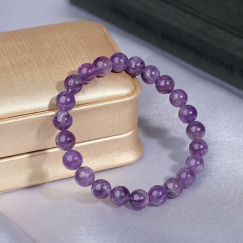MAIBAOTA Healing Crystal Bracelet for Women Men, 8/4 mm Natural Stone Beaded Bracelets, Jewelry Birthday Gifts, Round Gemstones Stretch Bracelets - color: Purple-Amethyst, size: 8 mm