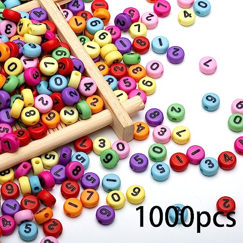 1000pcs Acrylic Number Beads 0-9 Round Mixed Beads 4x7mm for Jewelry Making, DIY Bracelets, Necklaces, Key Chains (Colorful/Black) - color: Colorful-Black