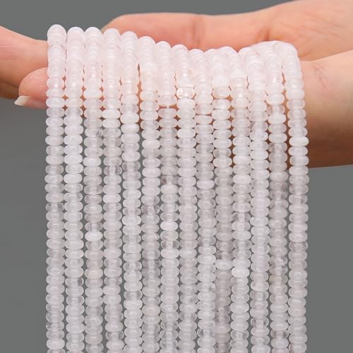 2 Strands (300PCs) White Jade Rondelle Beads, 2 * 4mm Gemstone Loose Spacer Abacus Disk Beads for DIY Bracelet Necklace Earrings Jewelry Making, Craft Supplies Beading Kit - color: White Jade, size: 2*4MM