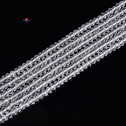 JM Design Clear Quartz Faceted Rondelle Beads Size 2x3mm 15.5'' Strand for Jewelry Making