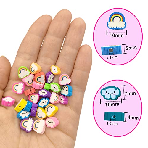 200pcs Rainbow Polymer Clay Beads, Mixed Clouds Charm Spacer Beads for DIY Bracelet Necklace Jewelry Making - color: Cloud