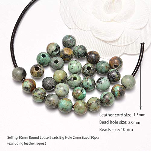 AD Beads Natural Gemstone 10mm Round Loose Beads Big Hole 2mm Sized 30pcs (African Turquoise) - color: African Turquoise