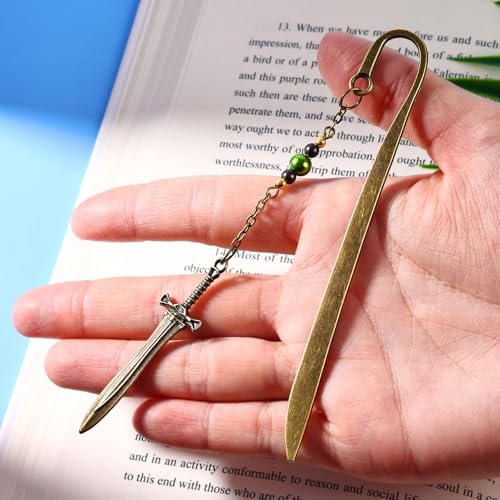 Vintage Dagger Sword Pendant Brass Metal Hook Bookmark with Bead Chain,Handmade Bookmarks for Reading Women,Men,Book Lovers,Girls,Teens,Teachers and Students - style: Dagger
