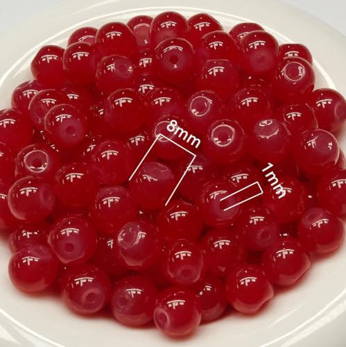 200PCS Glass Beads 8mm Glass Beads for Bracelets Necklaces Jewelry Making DIY Crafts (Red) - color: 0Red
