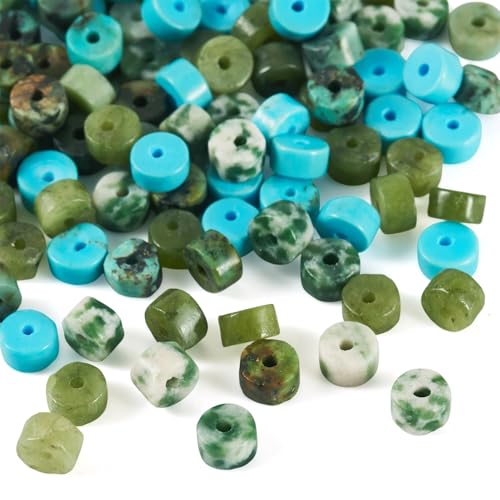 Craftdady 200Pcs Natural Stone Beads Green Jasper African Turquoise Beads Heishi Disc Stones Spacer Bead Flat Round Gemstone Bead for DIY Jewelry Bracelets Necklaces Making, 4 Styles - color: Green 4x2 mm