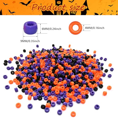 Looconi 1000 Pieces 6x9mm Black Orange Purple Acrylic Plastic Pony Beads for Halloween - color: Halloween1000