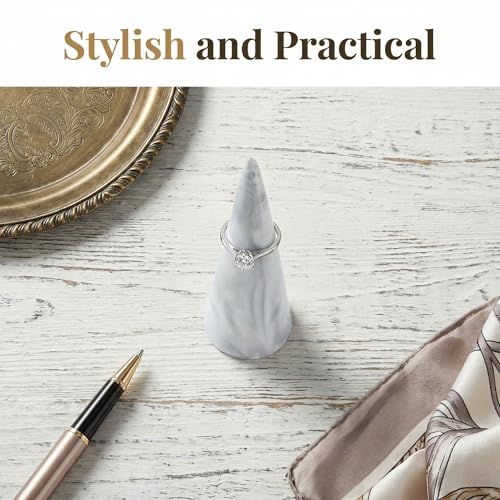 Marble Ring Stand for Nightstand Table Cute Jewelry Holder for Men Wedding Ring Display Stand for Kitchen Dish for Bathroom Sink Single Cone Tower Shape Mens Decorative Jewelry Holders