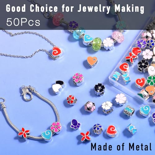 50pcs Large Hole Metal Spacer Beads for Bracelet Necklace Keychain Making, European Enamel Focal Beads, Jewelry Findings & Supplies for Bracelet, Mixed Style (50Pcs Enamel) - color: 50Pcs Enamel