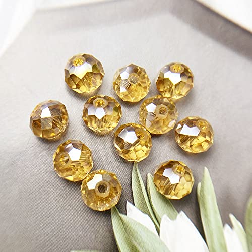 Jmassyang 8mm Briolette Rondelle Faceted Crystal Glass Beads for Jewelry Making Bracelets Necklaces Earrings (Champagne Gold AB, 250pcs) - color: Champagne Gold, size: 6x8mm