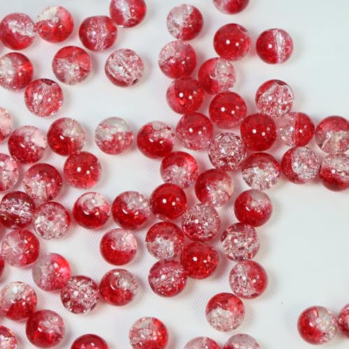 100Pcs 10mm Crackle Glass Beads for Jewelry Making - Round Spacer Crystal Beads Bulk, DIY Craft Supplies for Necklace Bracelet Earrings (Ruby red Transparent) - color: Ruby red Transparent