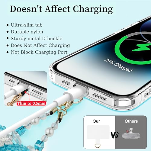 Marble Beaded Phone Wrist Strap,Detachable Phone Bracelet Strap with Tether Tab,Hands-Free Wristlet Strap (Blue & White) - color: Blue & White