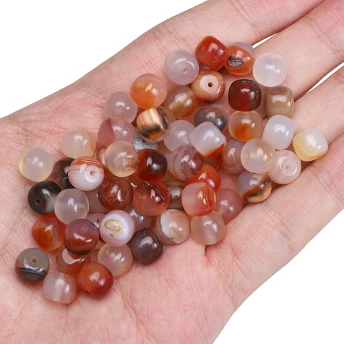 BEADIA Natural Red Agate Flat Cut Round Drum Stone 8mmx7mm Loose Semi Gemstone Beads for Jewelry Making 38cm - color: Red Agate