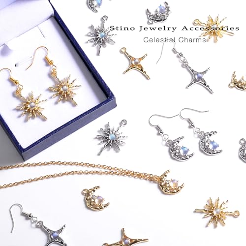 stino 48/56 Pieces Jewelry Celestial Charms Set, Silver & Gold Plated Moon Star Sun Pendants, DIY Jewelry Making Accessories - style: Baroque