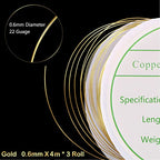 3 Pack Jewelry Wire - 22 Gauge Tarnish Resistant Copper Beading Wire for Jewelry Making, 0.6mm X 4m Each (Gold)