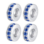 Clip Stopper Charms Sterling Silver Rondelle Spacer Bead Charm Stopper Charm for Pandora Charm Bracelets - color: Blue ( 4pcs )