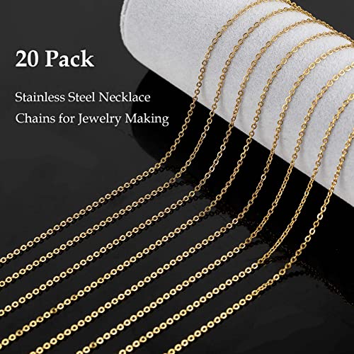 20pcs Jewelry Chains Bulk for Men and Women Necklace DIY, Gold Plated Stainless Steel Cable Chain Jewelry Supplies (16 Inches) - color: Gold Cable, size: 16 Inch