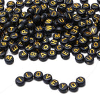 LAIDANLA 1500PCS Acrylic Letter Beads Alphabet Gold Letters Black Round Bead 7×4mm for Jewelry Bracelets Necklaces Key Chains Making - color: H-Gold Letter Black Beads