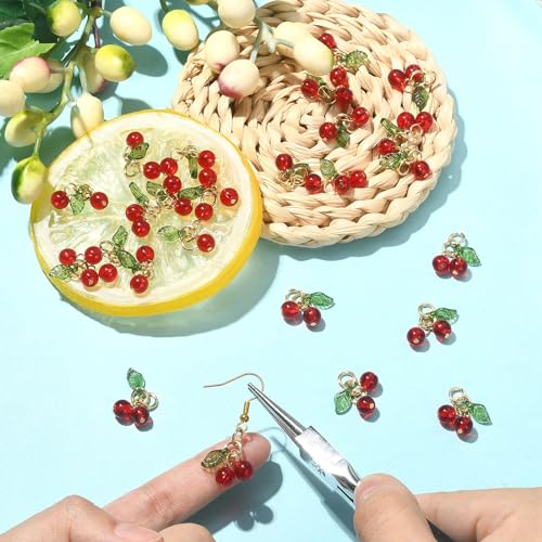 Ipotkitt 30 Pcs Red Cherry Charms Glass & Acrylic Beaded Charms Mini Cute Fruit Bead Charms for Earrings Bracelets Necklaces Jewelry Making DIY Crafts - color: 30pcs-Cherry Charms-10x15x6mm