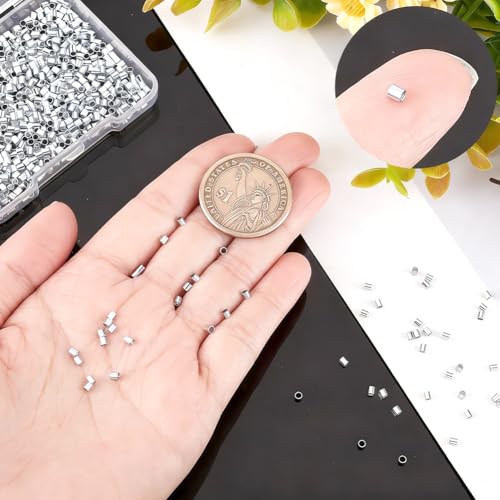 Beebeecraft 1 Box 1000Pcs Tube Crimp Beads 925 Sterling Silver Plated Brass Stopper Crimping Bead Column Positioning Beads for Jewelry Making DIY Crafts Findings, Tiny 2x2mm - color: Silver