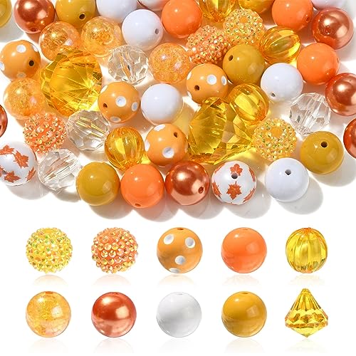 DanLingJewelry 50Pcs 20mm Thanksgiving Theme Beads Fall Bubblegum Beads Acrylic Yellow Orange Spacer Beads for DIY Jewelry Making Crafts Supplies - color: 50pcs - Thanksgiving