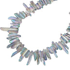 SUNYIK Transparent Green Titanium Coated Crystal Points Quartz Rough Sticks Spikes Point Beads 15 inch Strand Drilled - color: Transparent Green(Rough), size: 0.4"-1.3"