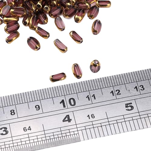 Glass Rice Beads Clear Purple 4x6mm 50pcs Faceted Oval Golden Edge Crystal Loose Beads for DIY Craft Jewelry Making - color: Clear Purple