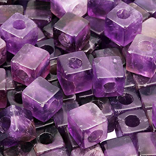 TUMBEELLUWA Stone Bead for Jewelry Making, Healing Crystal Large Hole Square Shape Loose Beads Pack of 15,Amethyst - color: #3 purple