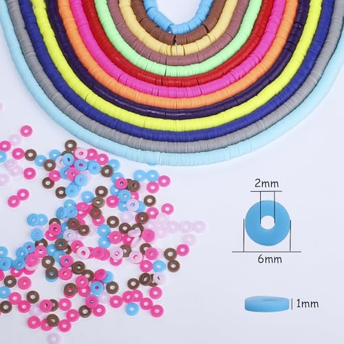 19000pcs 50 Strands Clay Bead Bracelet Kit, 6mm Flat Round Polymer Clay Beads Spacer Heishi Beads for Jewelry Making Earring Necklace - color: 50 Strands Colorful