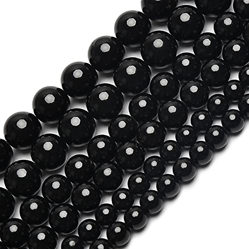 70PCS Natural 8MM Healing Gemstone, Black Tourmaline Energy Stone Round Loose Beads, Semi-Precious Crystal Beads with Free Elastic String for Jewelry Making DIY - color: Black Tourmaline, size: 8MM