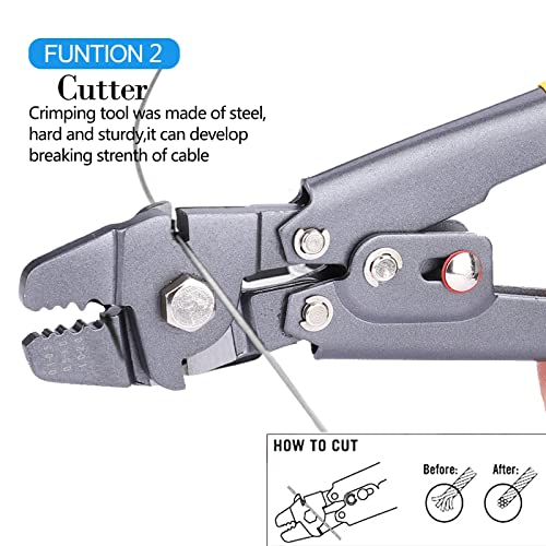 Wire Rope Crimping Tool Kit, with 1/16-304 Stainless Steel Cable 165 ft (7x7 Strand Core), 100 Cable Ferrule Aluminum Loop Sleeve Stops - color: Gray