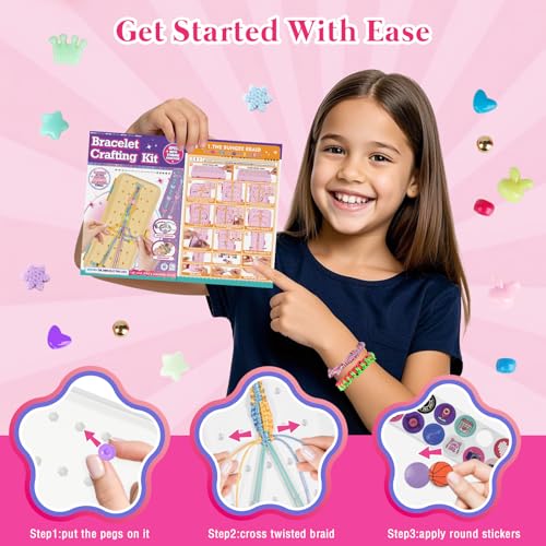 TingingYuli Friendship Bracelet Making Kit for Girls 8-12, DIY String Bracelet Maker with 3-Layer Storage Box, Arts and Crafts for Kids Ages 6-12, Easter Christmas Birthday Gift Set - color: White/Rose