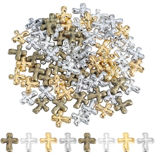 80pcs 1 Box Cross Spacer Beads Small Gold Cross Beads Assorted Tibetan Style Alloy Metal Loose Spacers Crucifix Rosary Bead for DIY Jewelry Making Holiday Bracelet Necklace Craft Supplies - color: Mixed Color
